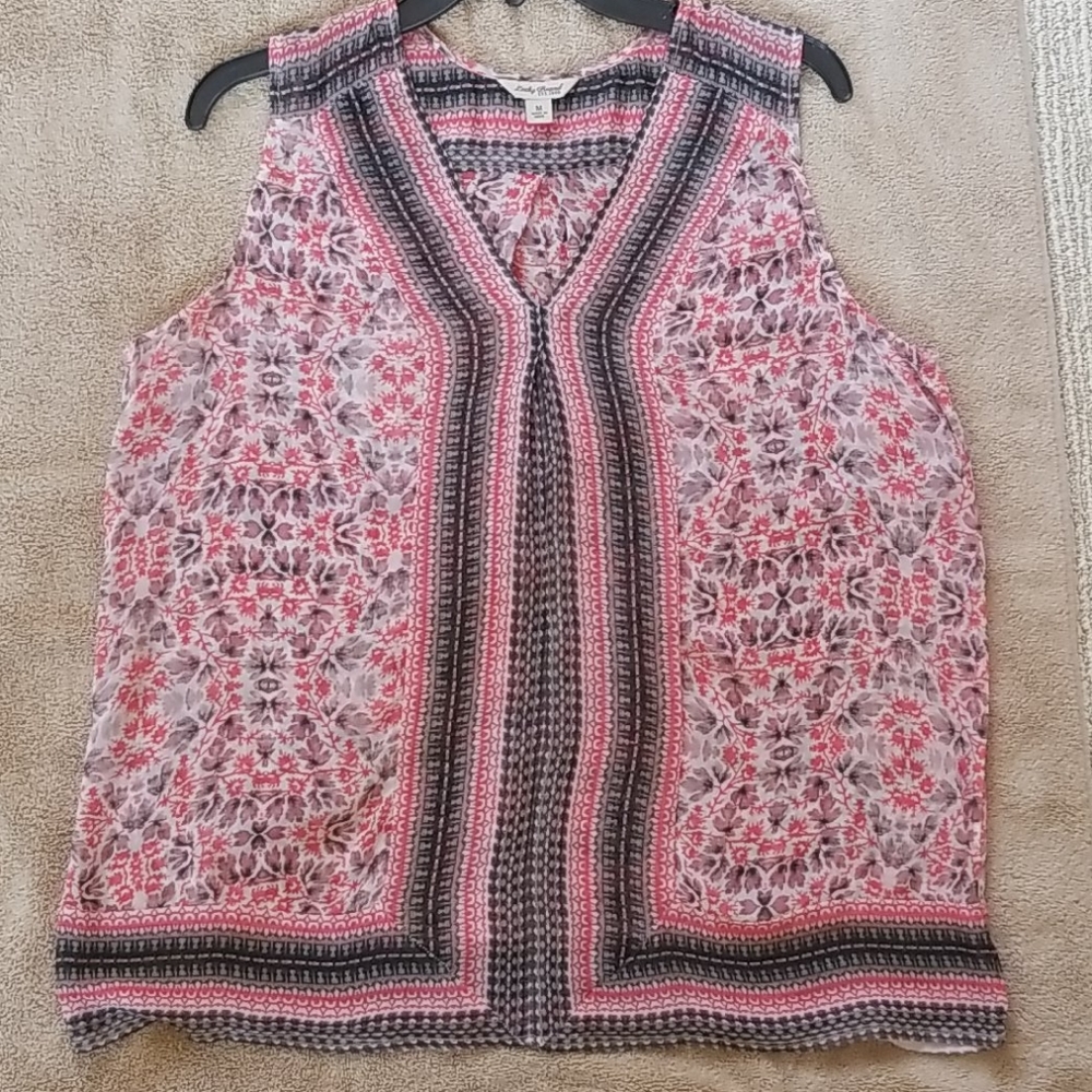 Lucky Brand Sleeve Floral Red & Black Blouse Sz M